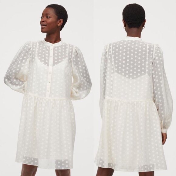 H&M Dresses & Skirts - NWT H&M Sheer Ivory Cream Grace Kelly Neck Polka Dot Dress Sz M